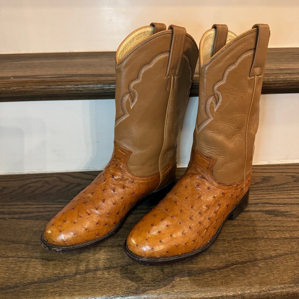 Dan Post Vintage Full Quill Ostrich Leather Brown Cowboy Boots Women's size 6.5
